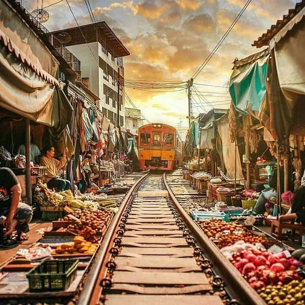 Damnoen Saduak Floating Market, Maeklong Train Market, and Elephant Village